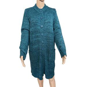 Woman Within Blue Cardigan With Button Closure and Pockets Size L